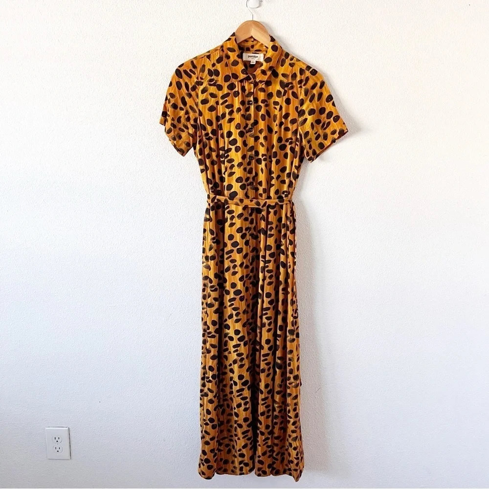 Anthropologie Porridge Vianne Leopard Print Maxi Shirt Dress Belted Button Down